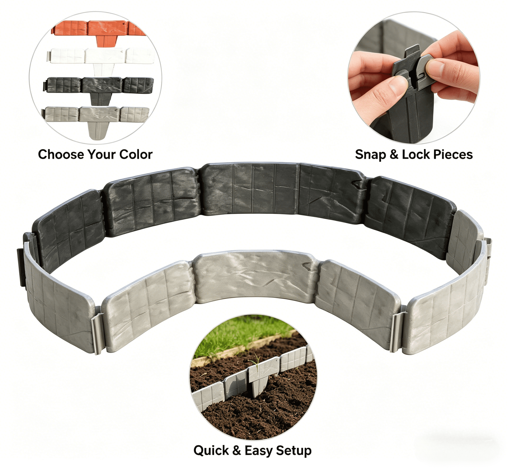 Yard Decorative Garden Fence Edging, Cobblestone Look Plastic Interlocking Border, Imitation Stone Retaining Panel for Lawn Path Flower Bed Outdoor (Red,10Pcs)