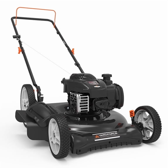 Yard Force 21" Gas Push Mower, 125cc Briggs & Stratton e450 Engine, Prime ‘N Pull Start, 2-in-1 Mulching & Discharge, 5-Position Height Adjust, Foldable Handle, 2-Year Warranty