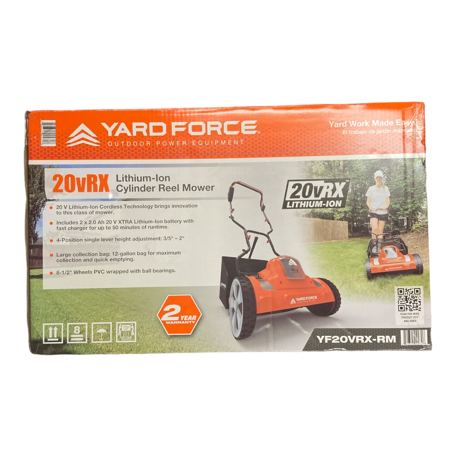 Yard Force Cordless Reel Mower 15inch 20V LithiumIon, Compact Storage, 12 Gallon Grass