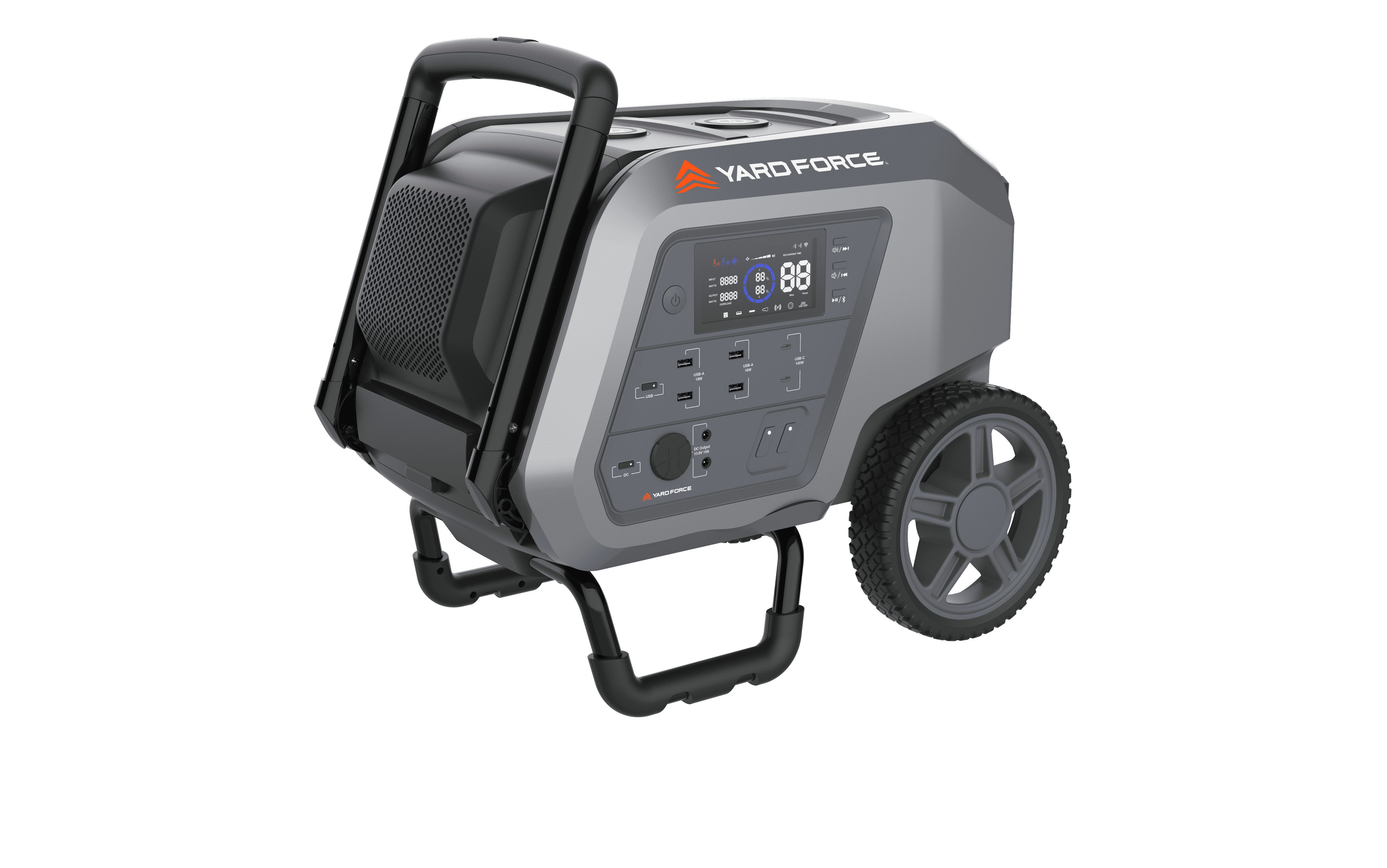 Yard Force PB-2400 Portable Power Station, 2400W Continuous, 4800W Peak, Bluetooth, WIFI, Solar Charging, 2-Year Warranty, Wireless Charging, LED Light, RV Plug, and Advanced Safety Features