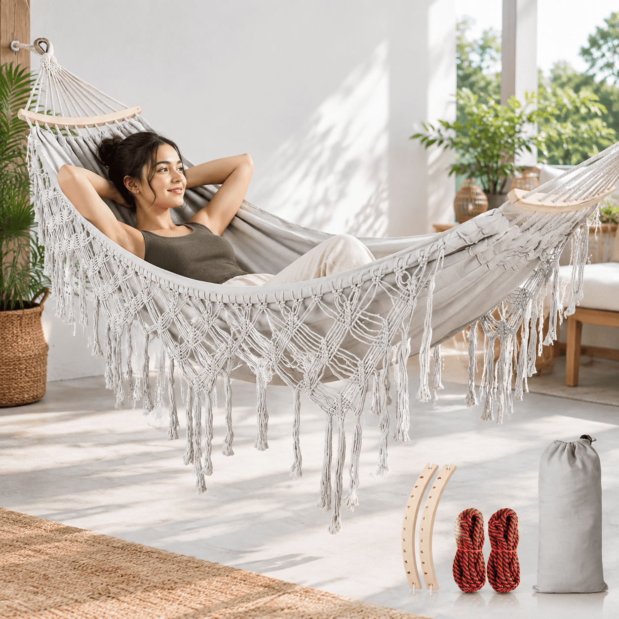 Yard Hammock With Tassels Max 500lbs Canvas Fabric Bohemian Style ...