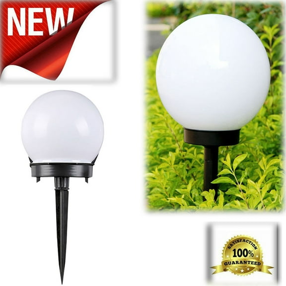 Yard Lamps Solar White Round Lamp Post Sphere Top Design Metal Construction Ground Insert Installation Garden Lighting Backyard Patio Accent