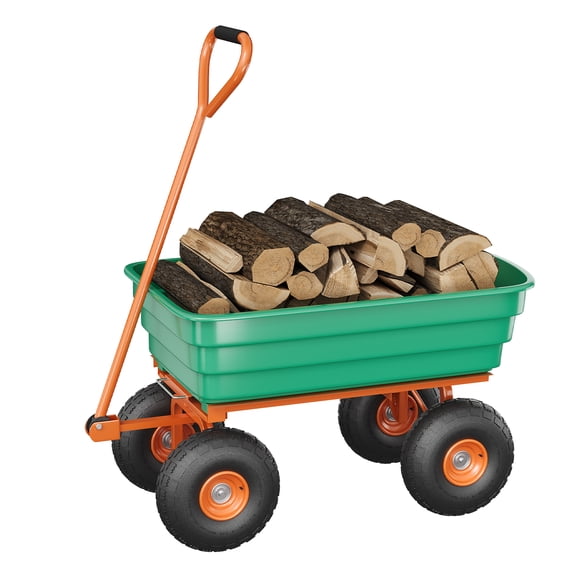 Yard & Landscape Dump Cart, 1200 Lb Heavy Duty Utility Wagon with 180° Adjustable Handle, 10"All-Terrain Tires & Quick Release| 125L | Green + Orange