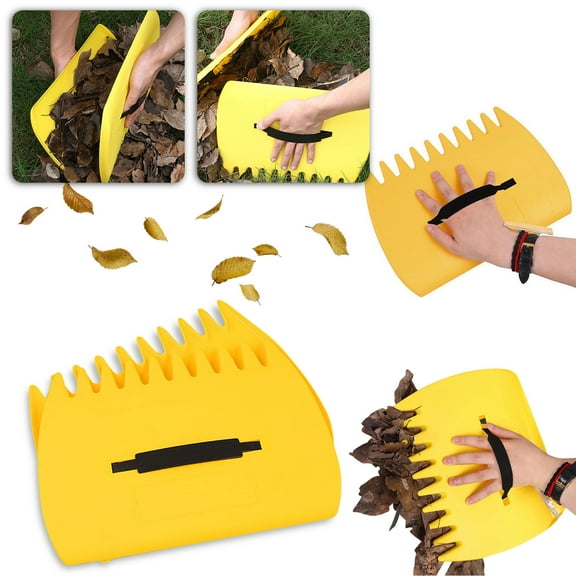 Yard Leveling Rake, Small Garden Rake, Plastic Leaf Grabbing Claw, Lawn and Garden, Metal Rake Heavy Duty, Yellow Curved Head, 2 Pc 1 Set