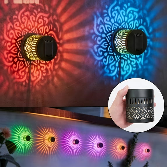 Yard Lights Outdoor Solar Powered, Decorative Solar Mandala Lights, 3.15*3.15in, Bronze Metal Cylinder, Rgb Color Shifting Glow, Garden Pathway, Mounting Fixtures, 1 Pc