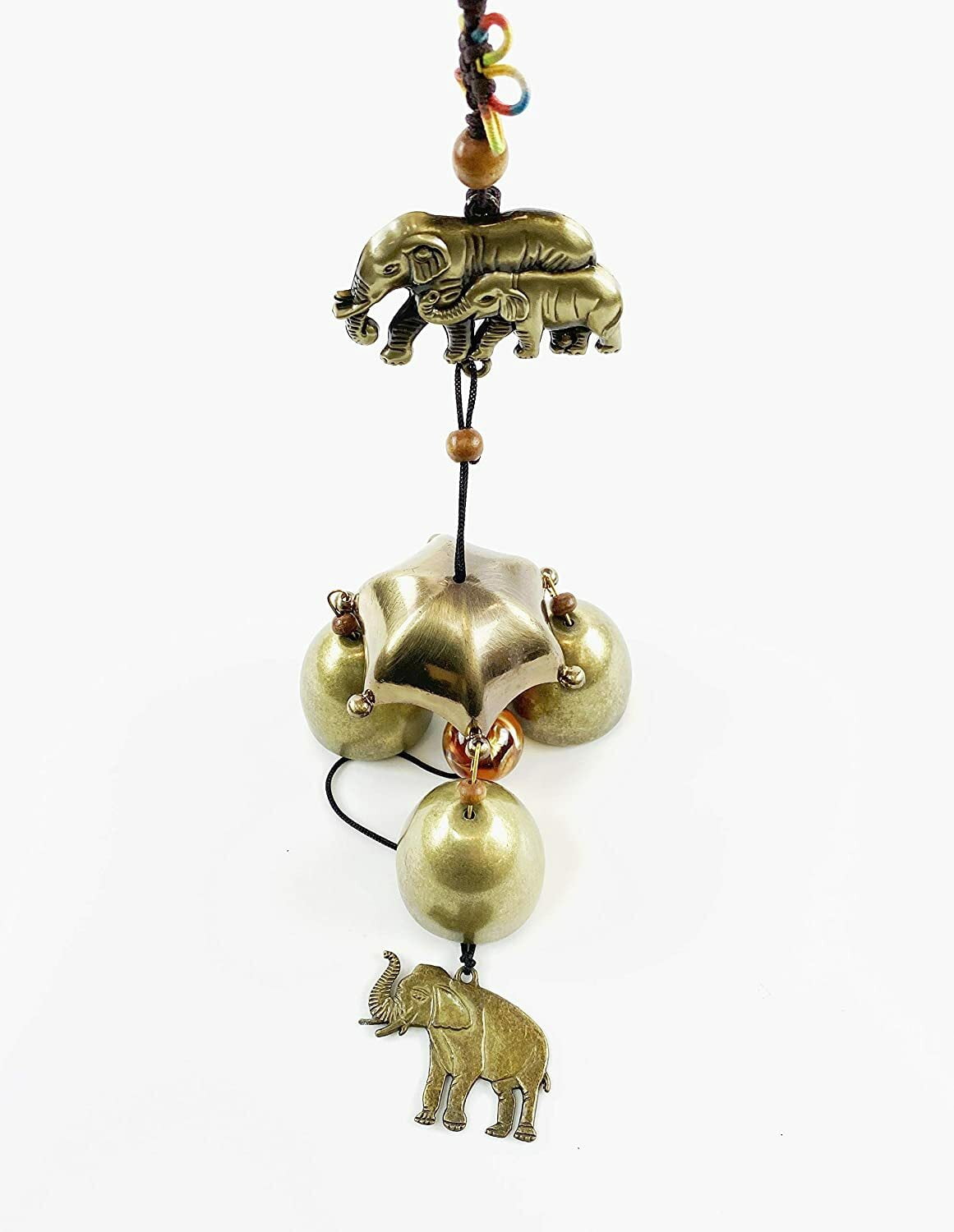 Yard Patio Decor Wind Chime Elephants w/ Brass Hanging Bells Ornament Feng Shui KT00252