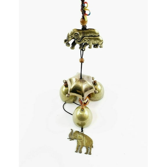 Yard Patio Decor Wind Chime Elephants w/ Brass Hanging Bells Ornament Feng Shui KT00252
