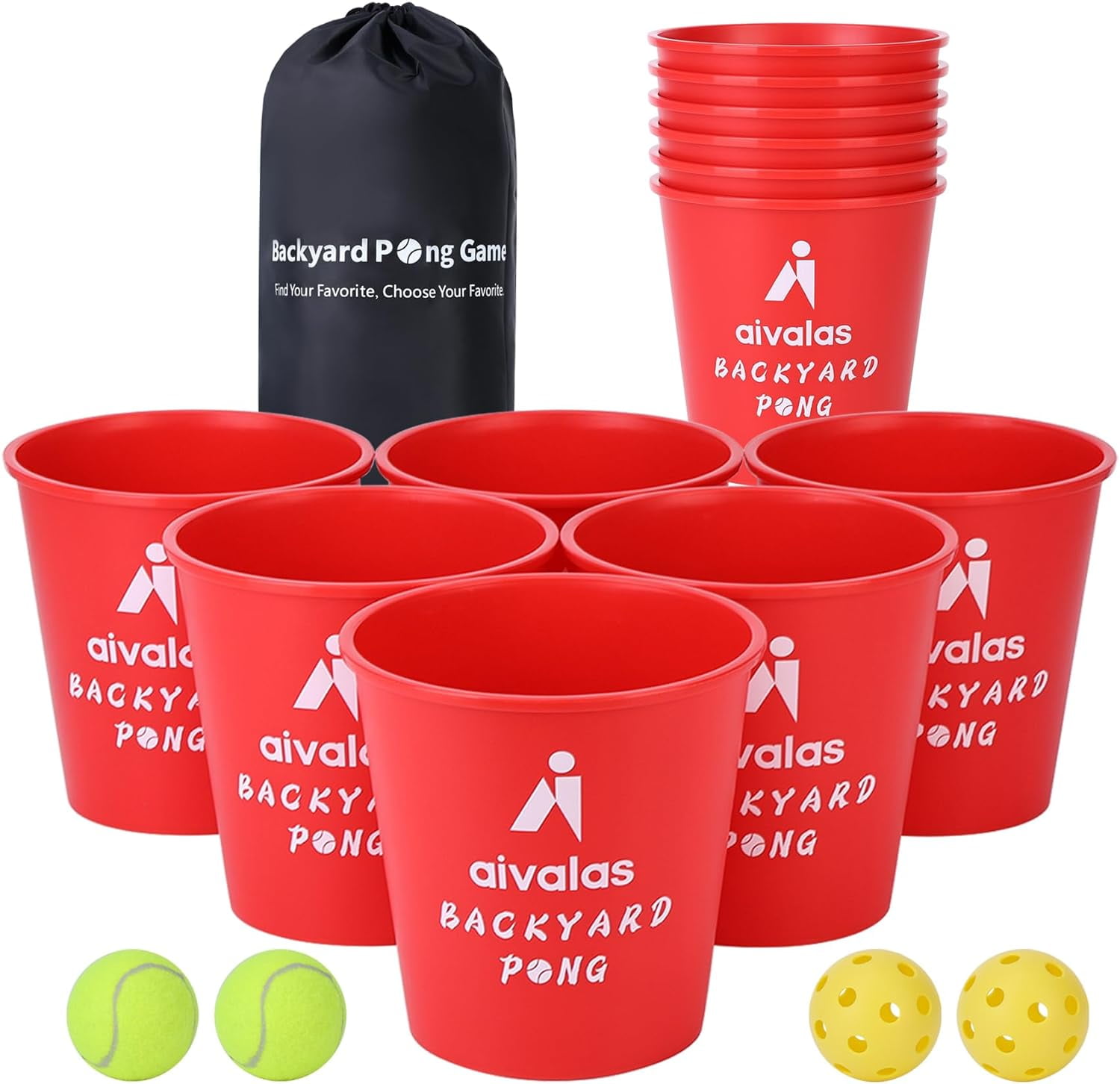 Yard Pong Outdoor Games Set, Giant Pong Game with Durable Buckets and