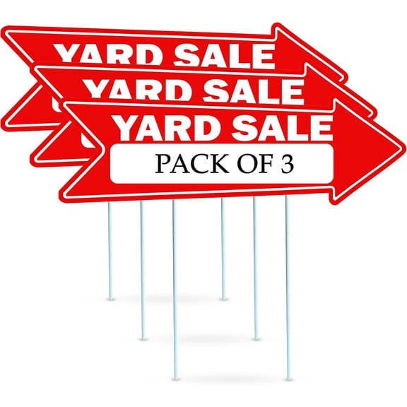 Yard Sale Arrows Yard Sign Double Sided With Stakes Large 16 Inch By 5 Inch Arrow Red Signs (3)