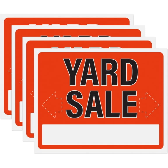 Yard Sale Signs 4 Pack | Weatherproof Plastic Sign Yard Sale Supplies with Fill In Direction Arrows and Address Write In Area, 14" x 11"