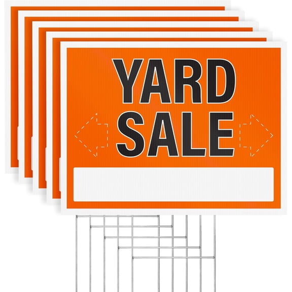 3pk Yard Sale Signs with Stakes | Large Weatherproof Corrugated Plastic Garage Sale Supplies with Metal H Frame Stakes, 17" x 13"