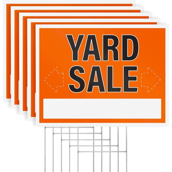 3pk Yard Sale Signs with Stakes | Large Weatherproof Corrugated Plastic Garage Sale Supplies with Metal H Frame Stakes, 17" x 13"