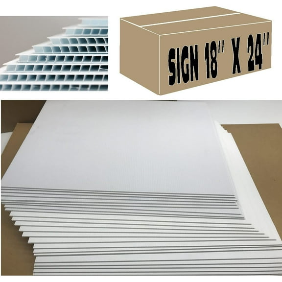 Yard Signs 100 Sign (White) 18x24 inch x 4 mm Corrugated Plastic Sign Board, Bundle 100 Signs 18x24 Flute 18'' Ship Same Day (100Signs18x24)