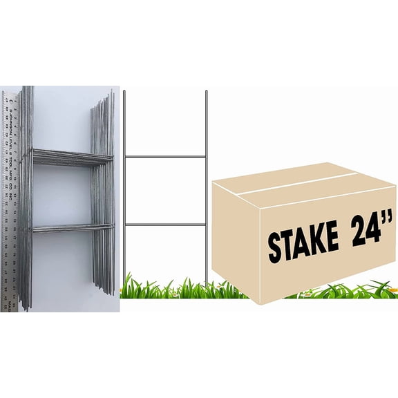 Yard Signs 100 Signs Stakes 10x24inches 9 Gauge Galvanized Wire Double H-Frame Stake Signs Holder 24inch Tall and 10inch Wide use with 4mm or 5mm Corrugated Signs, Ship Same Day  (100Stake24inch)