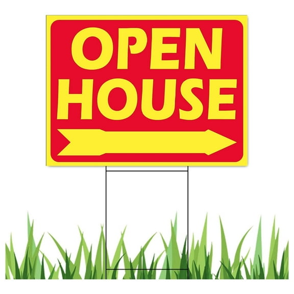 Yard Signs Open House Signs Pre-Printed 2 Sided Signs Pack of 10 Open House Yellow Signs Red Print 2sides 18x24 & 10 Double H Frame Metal Wire Stakes 10x24 inch