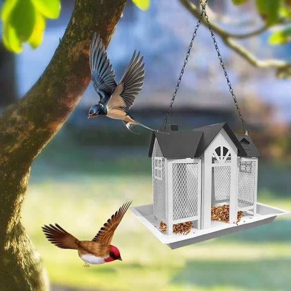 Yard Squirrel Feeder Outdoor Wild Animal Feeding Station Backyard Chipmunk Food Tray Metal Mesh Corn Holder Garden Decor Durable Weatherproof Easy Fill(White)