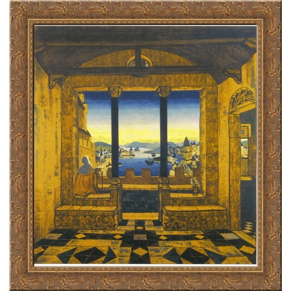 Yard in front of castle 24x20 Gold Ornate Wood Framed Canvas Art by Nicholas Roerich