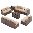 thumbnail image 1 of YardCache 12-Piece Outdoor Patio Furniture Set with 44" Fire Pit Table, All-Weather Wicker Rattan Sectional Sofa with Coffee Table & Cover (Beige), 1 of 6