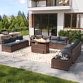 thumbnail image 1 of YardCache 12-Piece Outdoor Patio Furniture Set with 44" Fire Pit Table, All-Weather Wicker Rattan Sectional Sofa with Coffee Table & Cover (Grey), 1 of 7