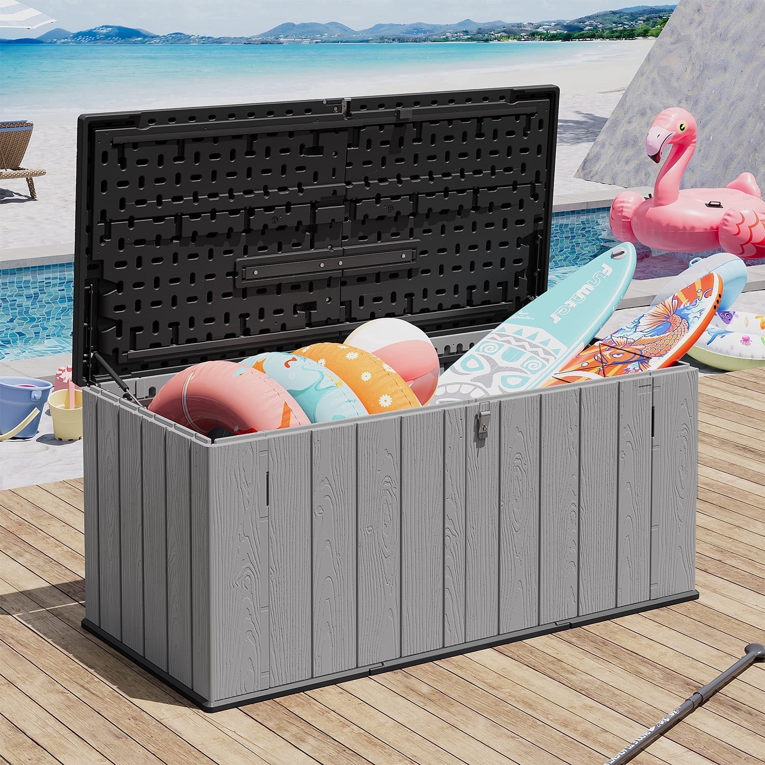 Dateyes 21 Cu.Ft Outdoor Storage Shed, Waterproof Resin Cabinet with Floor for Patio, Garden & Pool, Gray