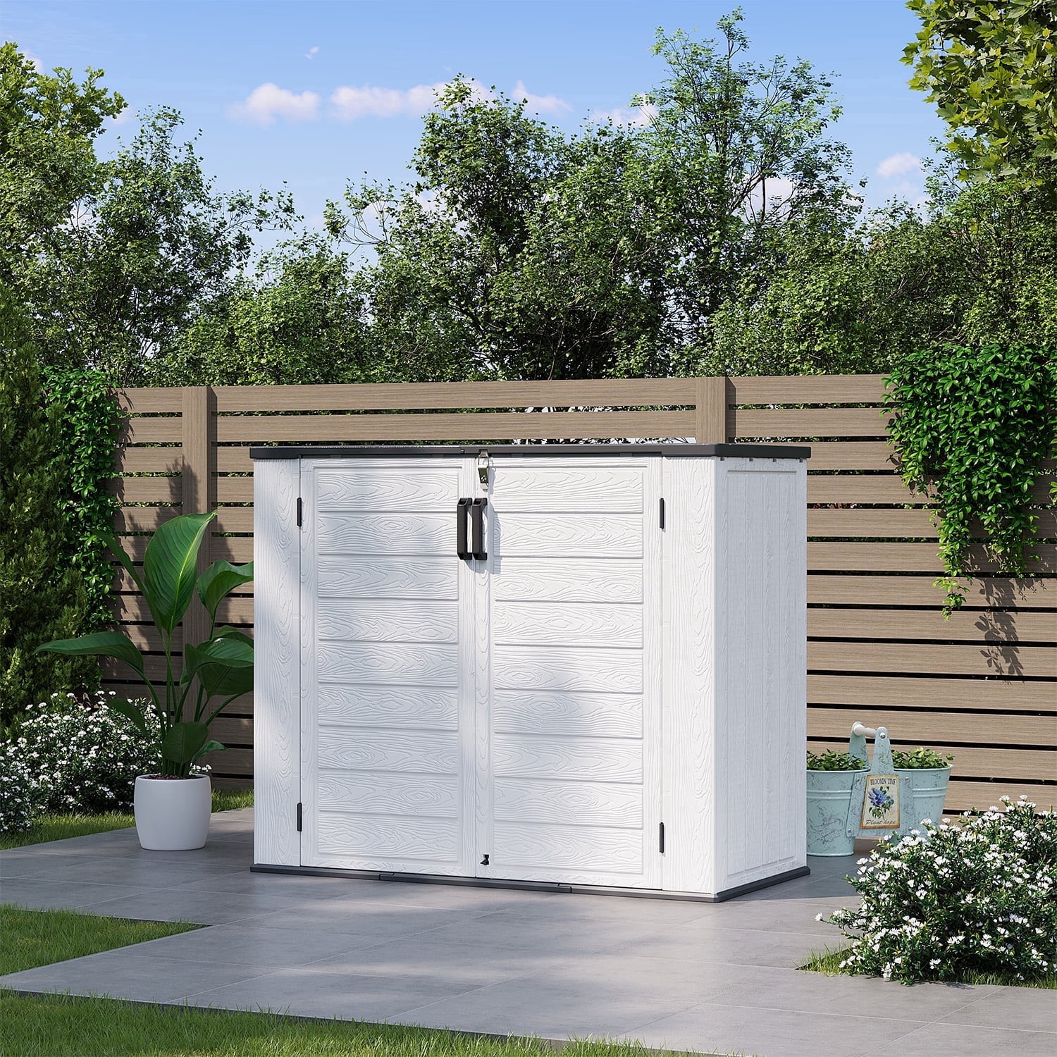 Dateyes 41 Cu.Ft Outdoor Storage Shed, Waterproof Resin Cabinet with Floor for Patio, Garden & Pool, White