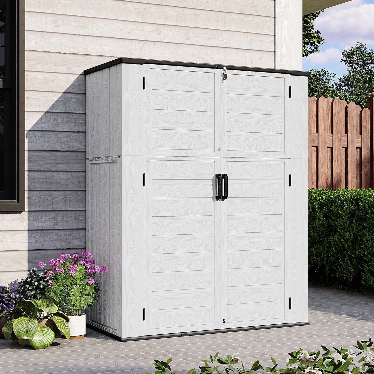 YardCache Waterproof Steel Tool Storage Storage Shed Kit with Floor, 67 in x 42 in x 24 in, White