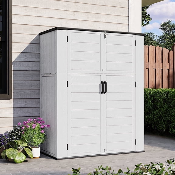 YardCache Waterproof Steel Tool Storage Storage Shed Kit with Floor, 67 in x 42 in x 24 in, White