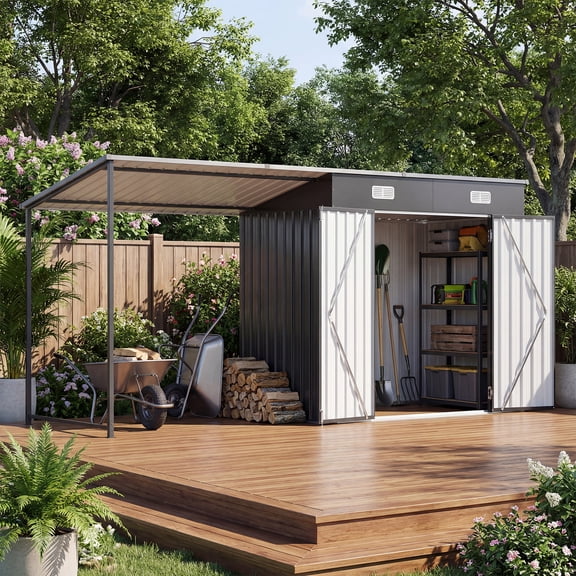 YardCache 6x4FT Metal Storage Shed &FT Pergola Combo, 6x12FT Lean-to Outdoor Storage for Patio,2-in-1 Shed & Outdoor Storage Space for Patio/Backyard/Deck