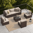 thumbnail image 1 of Dateyes 7-Piece Outdoor Patio Sectional Sofa Set, All-Weather Wicker Rattan Furniture with Coffee Table & Waterproof Cover (Off-White), 1 of 7