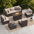 thumbnail image 1 of YardCache 8-Piece Outdoor Patio Furniture Set with 44" Fire Pit Table, All-Weather Wicker Rattan Sectional Sofa with Coffee Table & Cover (Off-White), 1 of 8