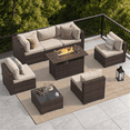 thumbnail image 1 of Dateyes 8-Piece Outdoor Patio Furniture Set with 44" Fire Pit Table, All-Weather Wicker Rattan Sectional Sofa with Coffee Table & Cover (Off-White), 1 of 7