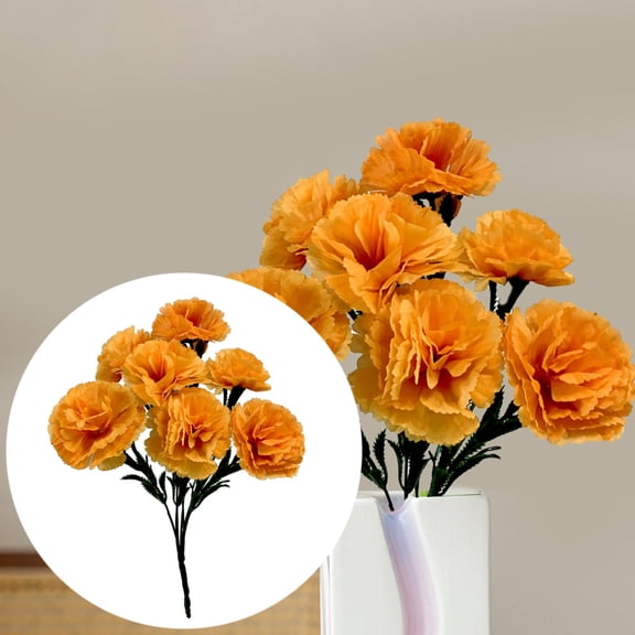 YardChic 1 Bundle Artificial Carnation Flowers with 7 Heads, 16.1In Faux Silk Orange Carnations Bunch Fake Flower with Stems for Outdoors Spring Decor Wedding Home Table Centerpieces Decor