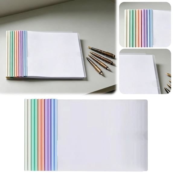 YardChic 10Pcs Clear Folder Pockets, A4 Horizontal Transparent Slide File Folder, Pull Rod Sturdy Office Report Covers for Teachers Office Classroom and Document Organization, Morandi Color