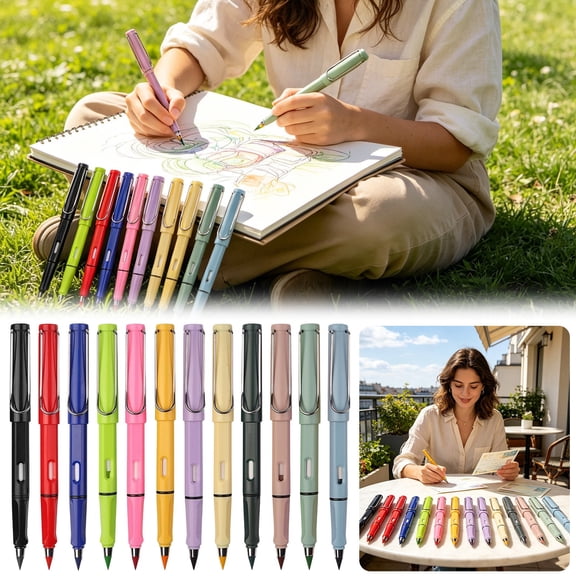 YardChic 12Pcs Infinity Pencil, Forever Pencil, 12 Color No Sharpen Pencil, Reusable Everlasting Pencils with With Pencil Tops, Forever Pencils for Writing Drawing Home Office Supplies