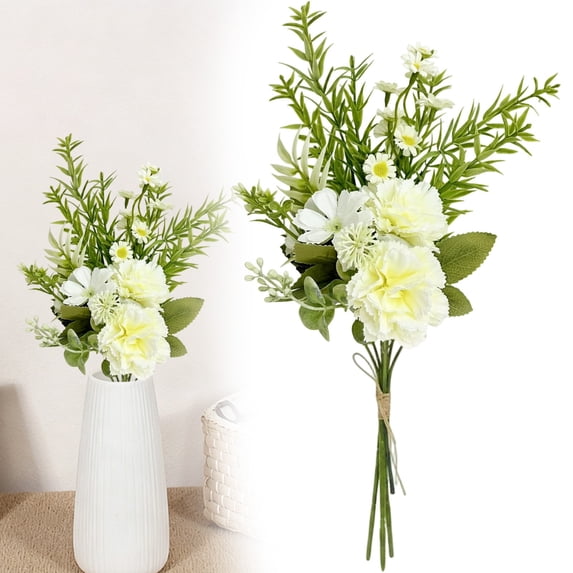 YardChic 1Pc Artificial Flowers Carnation Flower, Fake Carnation Bouquets Silk Flowers Arrangements Artificial Cemetery Flowers for Grave Home Vase Wedding Party Centerpiece Decor, White