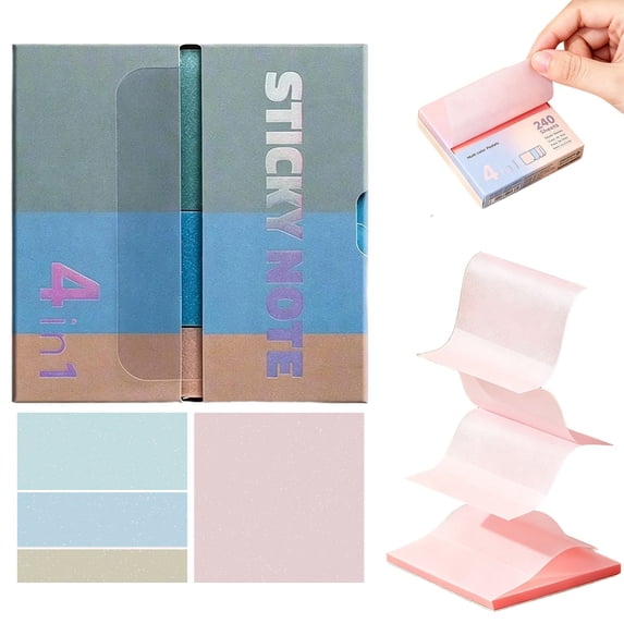 YardChic 1Pc Lined Transparent Sticky Notes, 240 Sheets Waterproof Writing Sticky Notes, Vintage Tone Transparent Label Sticky Notes for Office Classroom Supplies Bible Annotation Markers Tabs