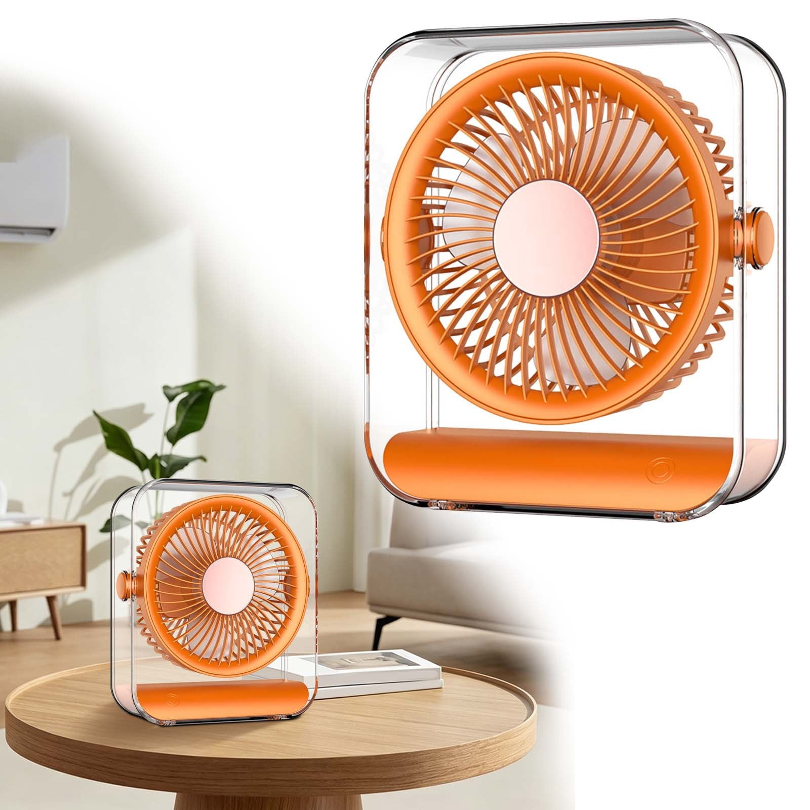 YardChic 1Pc Portable Desk Fan, Transparent USB Rechargeable Desk Fan, Ultra Quiet Battery Powered Table Fan, Rechargeable Air Circulator Fan for Bedroom Cooling, Dorm, Home, Kitchen