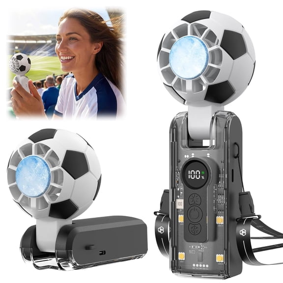 YardChic 1Pc Portable Handheld Fan, 5 Gear Wind Soccer Shaped Personal Fan, Portable USB Rechargeable Fan, Portable USB Rechargeable Fan, Battery Operated Travel Essentials, Black