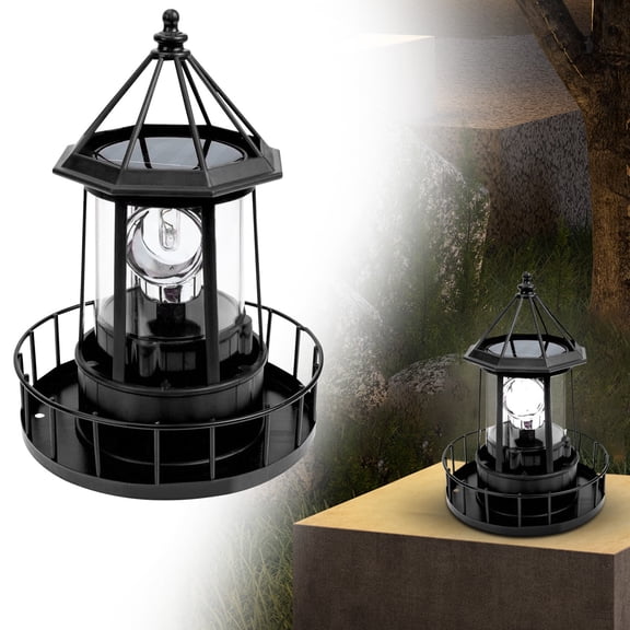 YardChic 1Pc Solar Lighthouse Lamp, 360 Degree Rotating Solar Powered LED Lighthouse, Courtyard Decoration Waterproof Garden Statue Lights for Outdoor Garden Pathway Patio, Garden Essentials