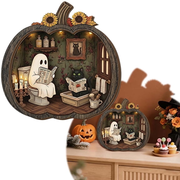 YardChic 1Pc Wooden Fall Pumpkins Decorations for Home Office Indoor, 2D Cute Multi Layered Pumpkin Block Signs, Thanksgiving Table Decor, Harvest Tabletop Decoration, Halloween Home Display