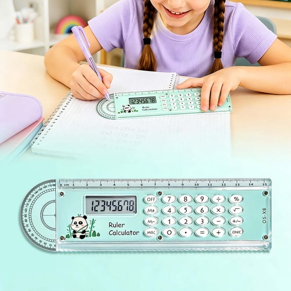 YardChic 3 in 1 Multi Functional Ruler Calculator, Portable Pocket Handheld Basic Calculator, Dual Scale Measuring Tool, 3 in 1 Solar Powered Ruler Magnifier for Measuring, Classroom Essentials