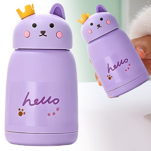 YardChic 360ml Cute Crown Animal Pattern Glass Push Cup, Portable Cartoon Pet Water Tumbler, Lightweight Leakproof Casual Drinking Cup for Daily Student Use, Outdoor Travel & Daily Activities