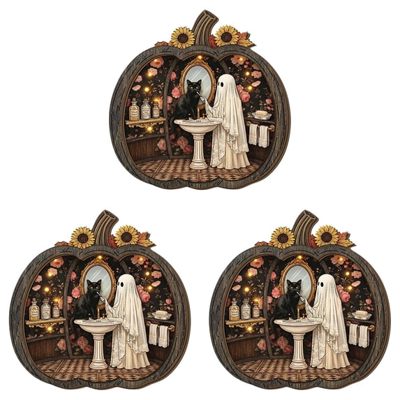 YardChic 3Pcs Wooden Fall Pumpkins Decorations for Home Office Indoor, 2D Cute Multi Layered Pumpkin Block Signs, Thanksgiving Table Decor, Harvest Tabletop Decoration, Halloween Home Display