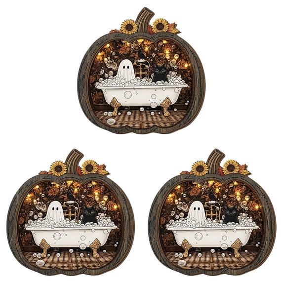YardChic 3Pcs Wooden Fall Pumpkins Decorations for Home Office Indoor, 2D Cute Multi Layered Pumpkin Block Signs, Thanksgiving Table Decor, Harvest Tabletop Decoration, Halloween Home Display