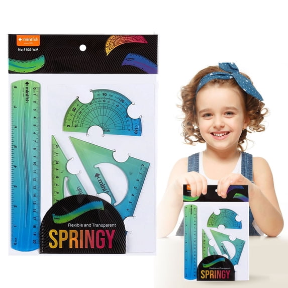 YardChic 4Pcs Rulers, Flexible Gradient Ruler Set, 8 Inchs Soft Plastic Geometry Ruler Kit with Triangle Ruler, Protractor, Straight Ruler, Rulers & Protractor Measuring Tools for Classroom