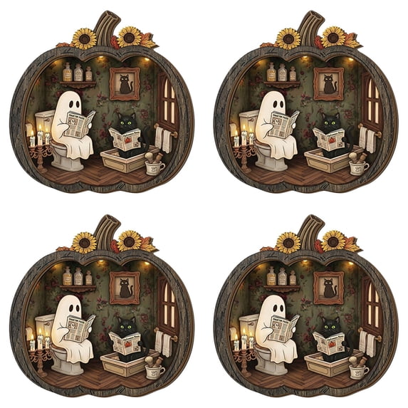 YardChic 4Pcs Wooden Fall Pumpkins Decorations for Home Office Indoor, 2D Cute Multi Layered Pumpkin Block Signs, Thanksgiving Table Decor, Harvest Tabletop Decoration, Halloween Home Display