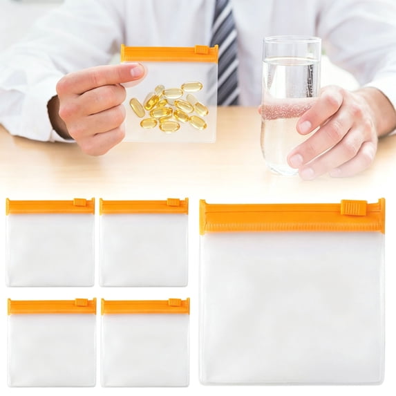 YardChic 5Pcs Medicine Storage Bag, Portable Pill Storage Bags, Small Medicine Divider Pouches, Reusable Compact Pill Bags with Zipper for Home Storage and Travel, 2.9x2.9 Inch