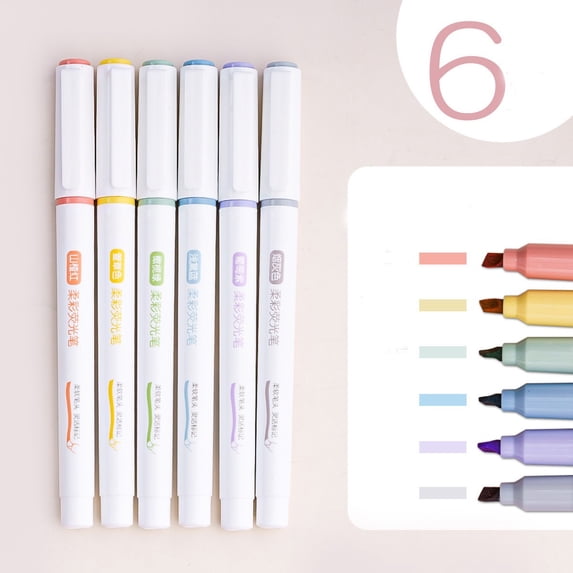 YardChic 6Pcs Pack Highlighters in Assorted Colors, Light Blush Color Cute Highlighters, Mildliner Highlighters for Journaling, Note Taking, Office, Teacher Supplies, Classroom Must Haves