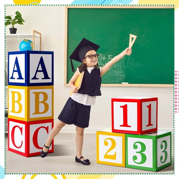 YardChic 6pcs ABC And 123 Balloon Boxes for Back to School Party, Abc Alphabet Blocks Colorful Letter Props Boxes for Graduation Homecoming Party Birthday Decorations