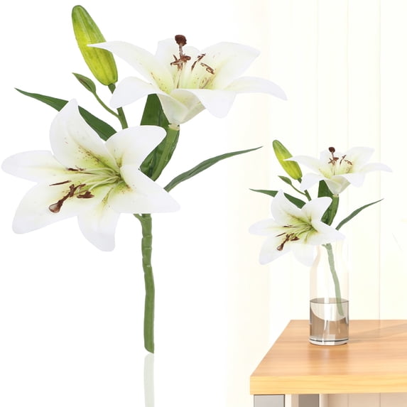 YardChic Artificial Lily Flowers, Real Touch Artificial Flowers Wedding Bouquet, Bride Bridal Shower, Spring Home Kitchen Table Decor, Fake Lilies for Centerpieces, Party Decorations, 7.9x13.8 Inch